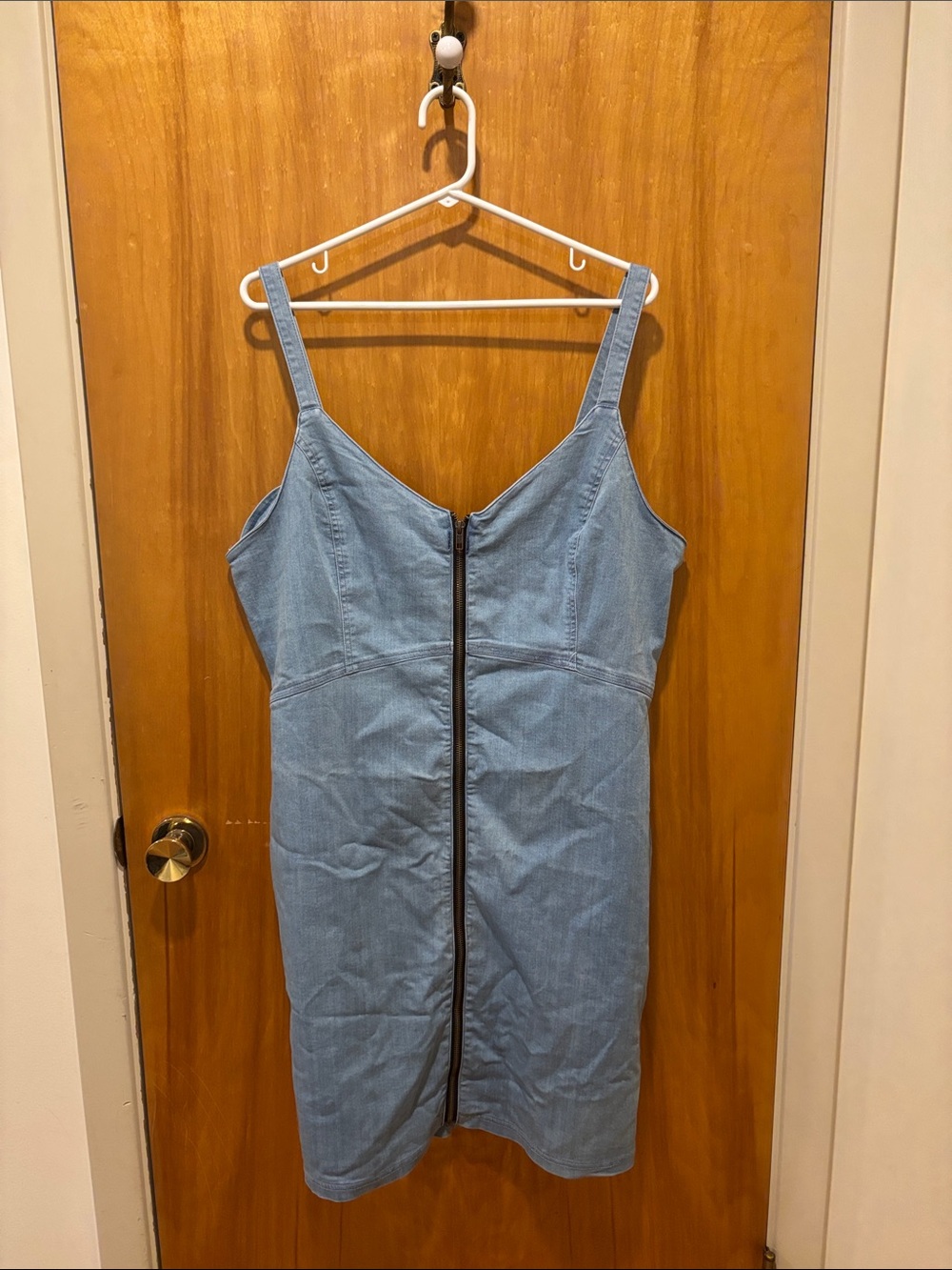 Haute Monde Light Blue Denim Zip-Front Mini Dress